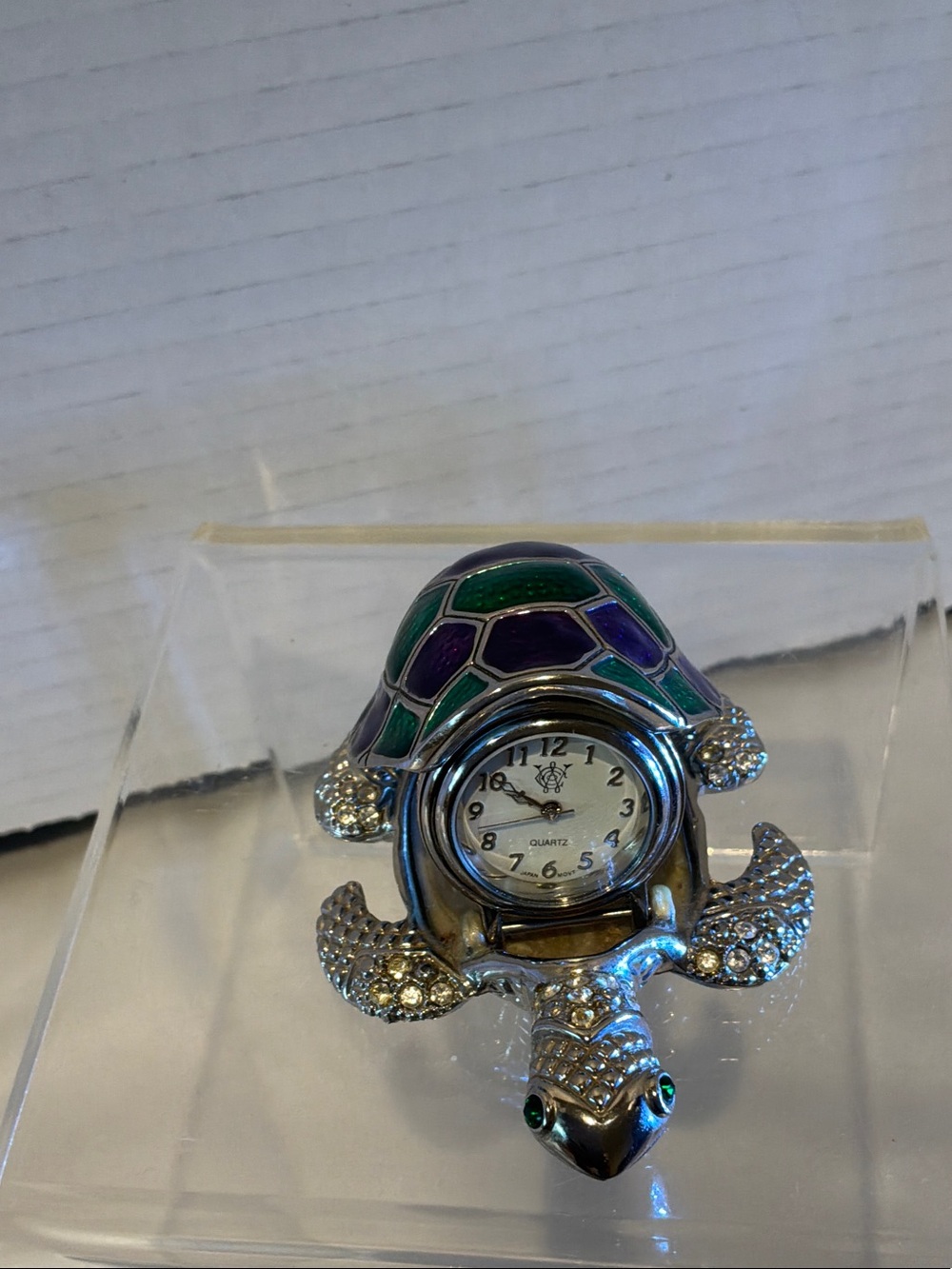 Turtle-Shaped Silver Decorative watch /pendant/trinket bo Green and Purple